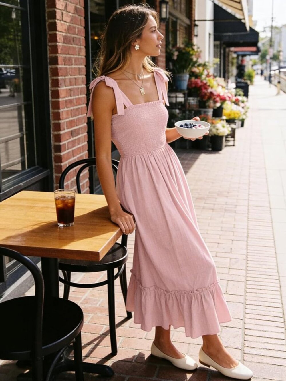 Women's 2026 Summer Boho Spaghetti Strap Square Neck Solid Color Ruffle A Line B - Picture 7 of 9